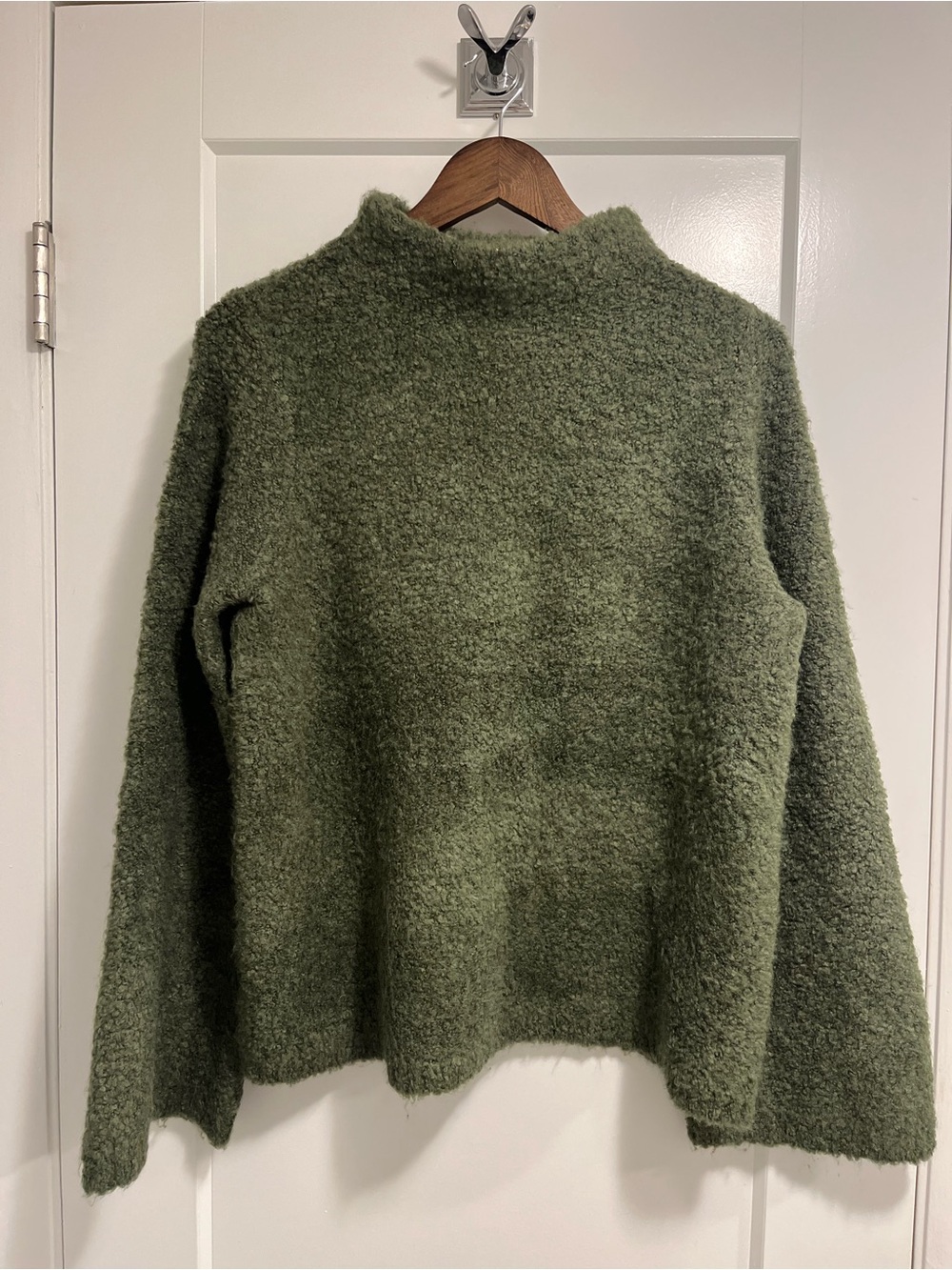 Ann Taylor Olive Green Bouclé Turtleneck Sweater